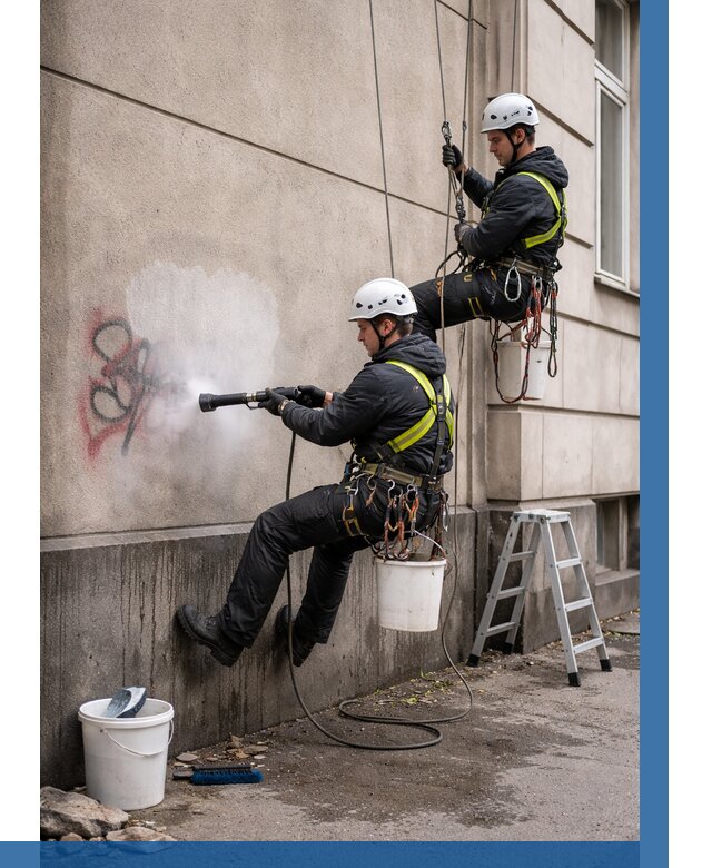 Удаление граффити с фасада в Юрге от 4813 р. | ВЫСОТНИК-Юрг