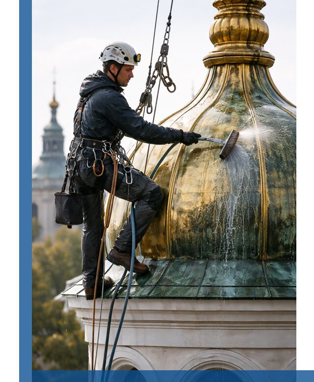Профессиональная мойка куполов и шпилей высотными альпинистами в Юрге