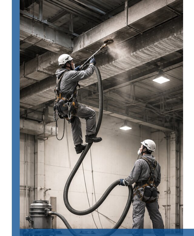 Обеспыливание потолочных конструкций в Юрге промышленным альпинизмом