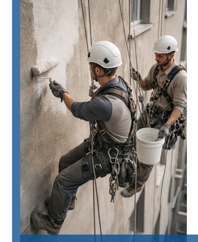 Грунтовка фасада на высоте в Юрге промышленными альпинистами