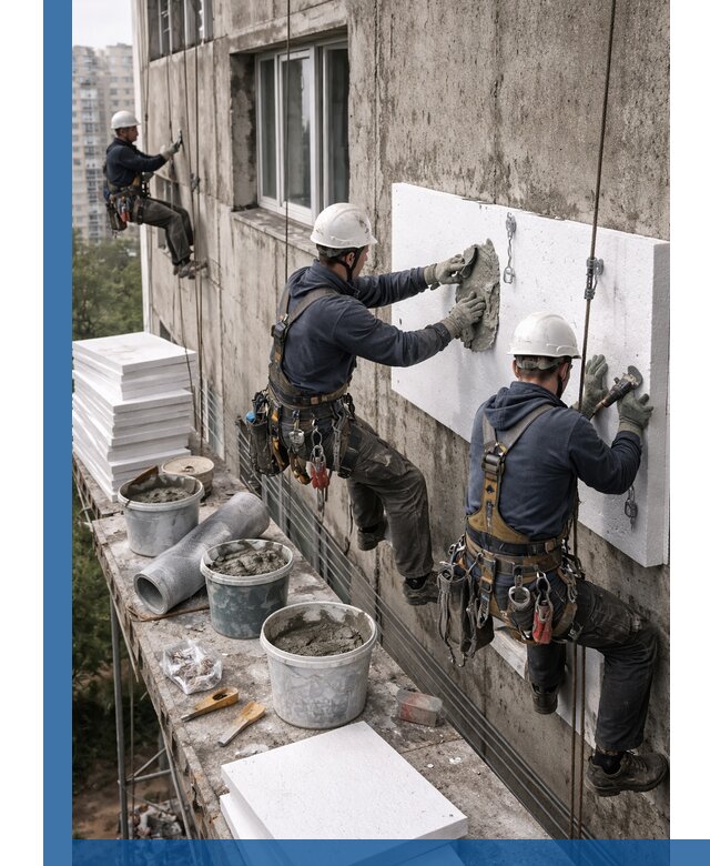 Утепление фасада пенополистиролом в Юрге под ключ