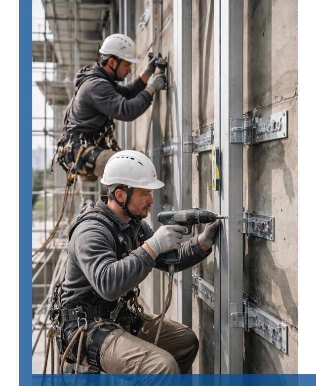 Монтаж и крепление подсистемы вентфасада в Юрге