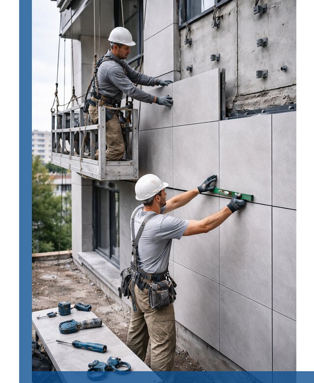 Монтаж керамогранита на фасад в Юрге под ключ с гарантией качества