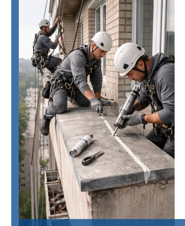 Герметизация балконного козырька в Юрге профессионально