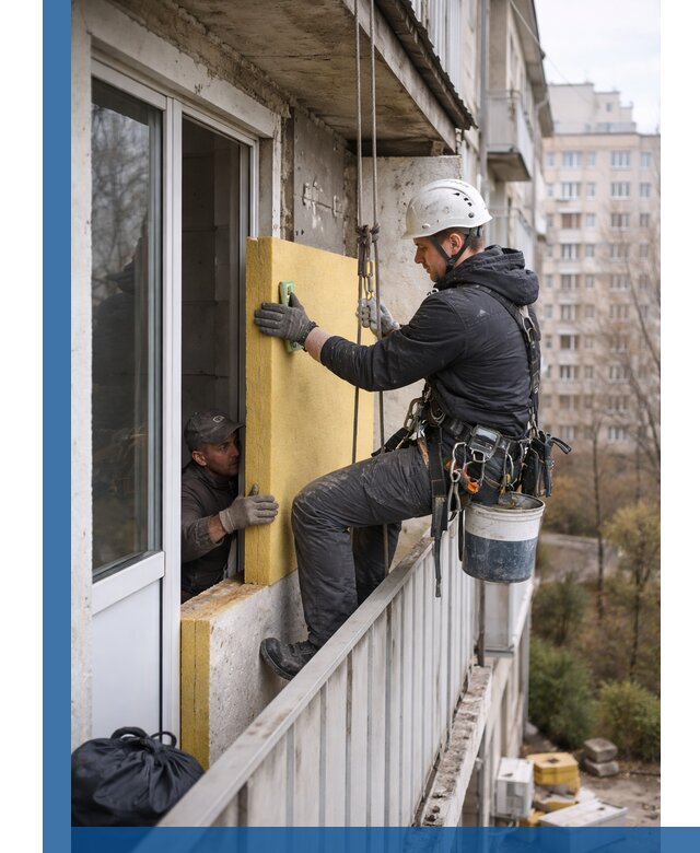 Профессиональное утепление балкона снаружи в Юрге под ключ