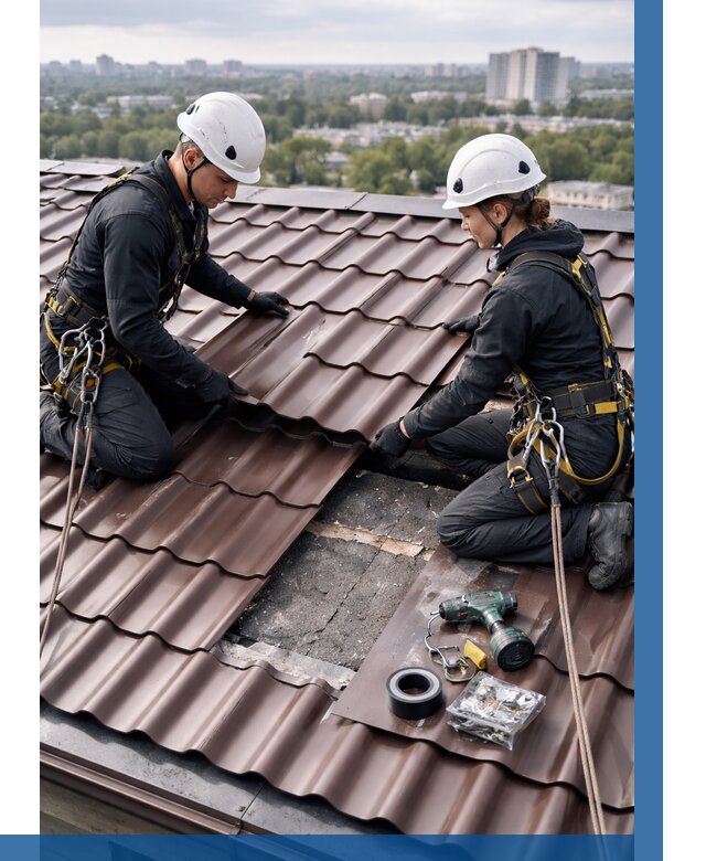 Ремонт металлочерепицы на крыше в Юрге от 963 р. | ВЫСОТНИК-Юрг