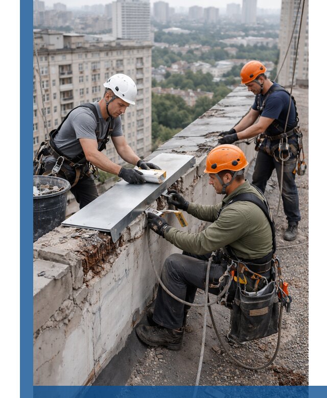 Ремонт парапета на кровле в Юрге, высотные работы с гарантией