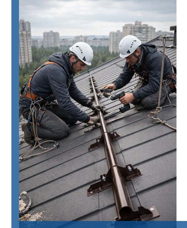 Монтаж снегозадержателей на кровле зданий в Юрге под ключ