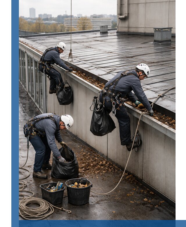 Очистка кровли по периметру в Юрге силами промышленных альпинистов