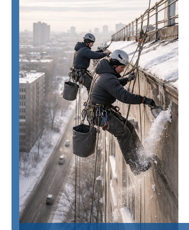 Очистка карнизов от снега в Юрге профессионально и безопасно