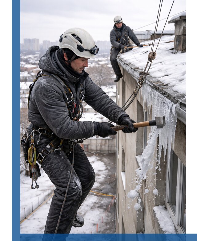 Сбивание и удаление сосулек с крыши в Юрге безопасно