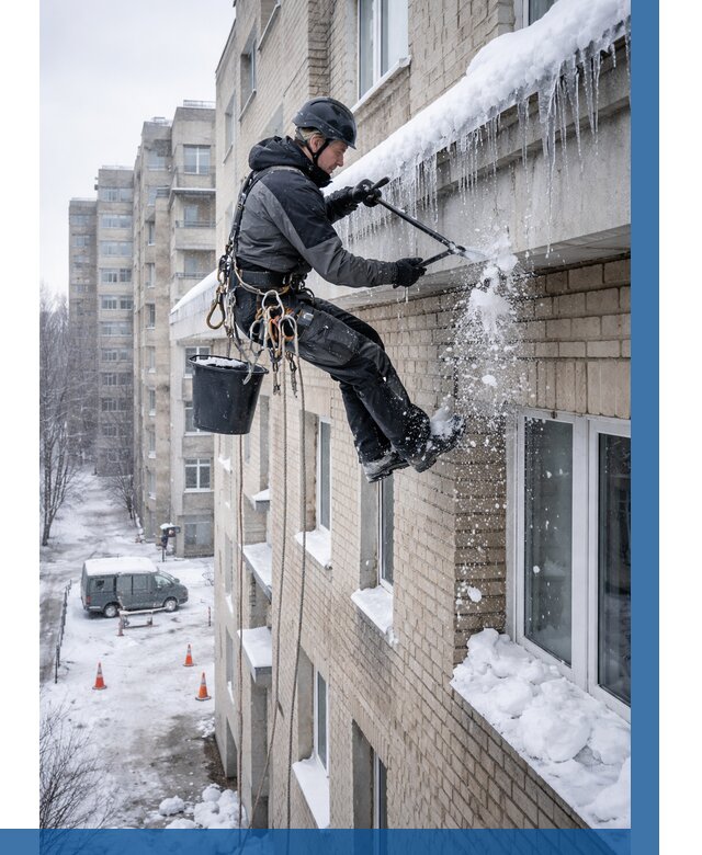 Удаление наледи с карнизов в Юрге от 374 р. | ВЫСОТНИК-Юрг