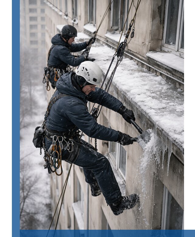 Удаление наледи и сосулек с карнизов в Юрге профессионально