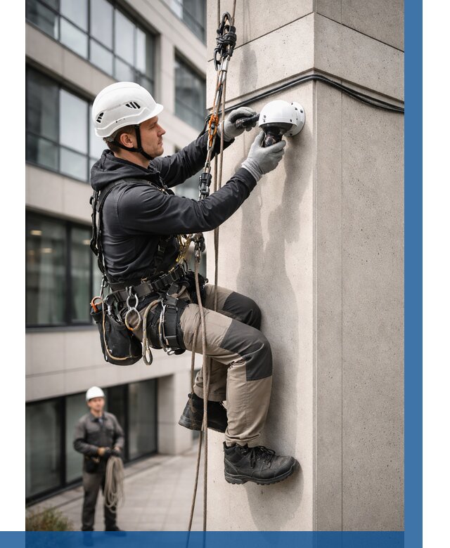 Монтаж камер видеонаблюдения на фасаде в Юрге от 9092 р.-ВЫСОТНИК-Юрг