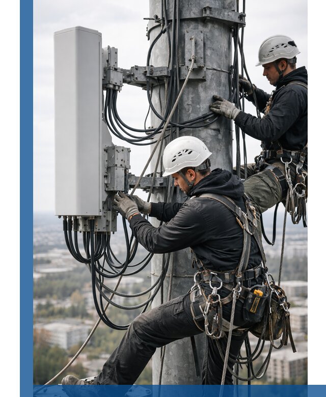 Монтаж оборудования связи на мачте в Юрге с пусконаладкой