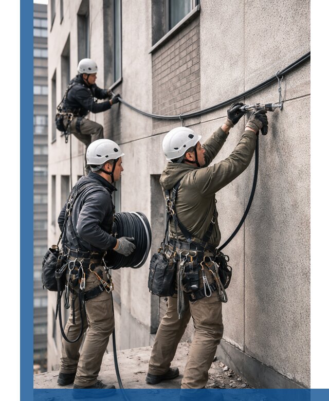 Прокладка кабеля по фасаду в Юрге, профессиональный монтаж