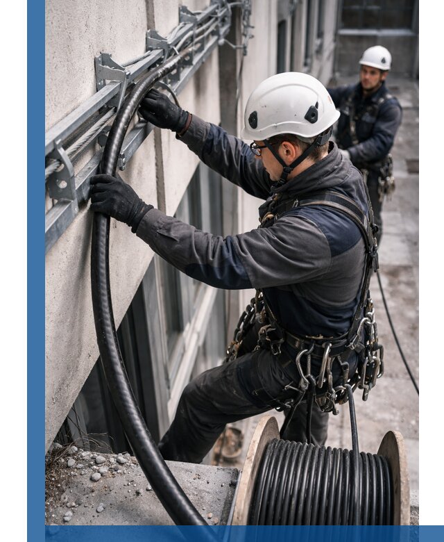 Протяжка кабеля питания на высоте в Юрге с гарантией безопасности и качества