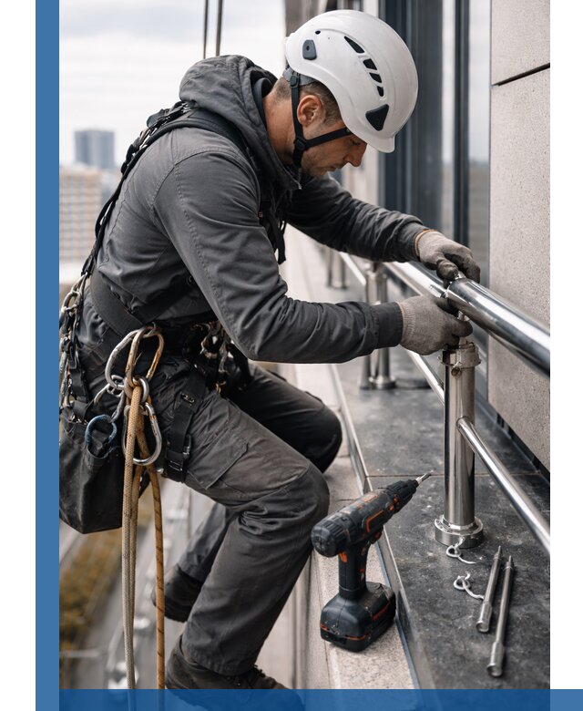 Монтаж ограждений на высоте в Юрге для зданий и конструкций