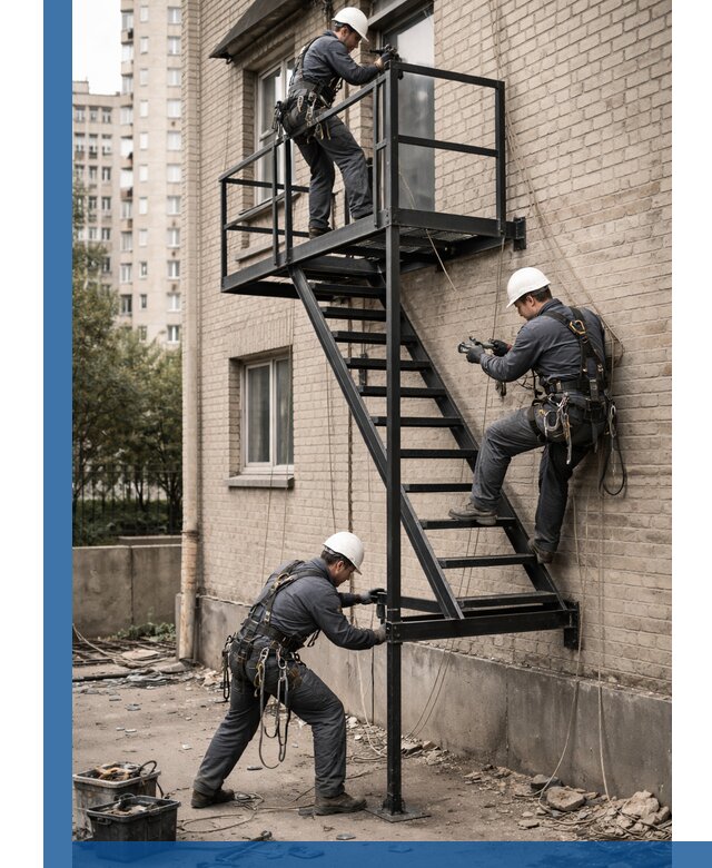 Монтаж пожарной лестницы в Юрге, установка и крепление