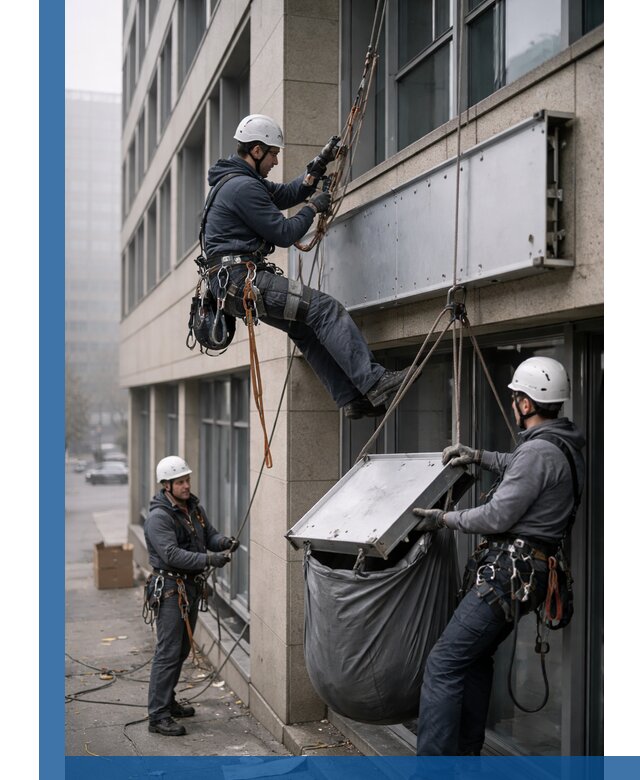 Демонтаж рекламной вывески с высотными работами в Юрге