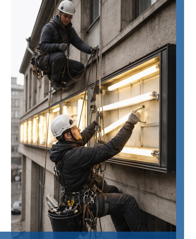 Замена ламп в вывеске в Юрге под ключ от 3744 р. | ВЫСОТНИК-Юрг