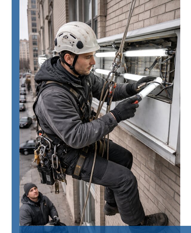 Профессиональная замена ламп в наружной вывеске в Юрге