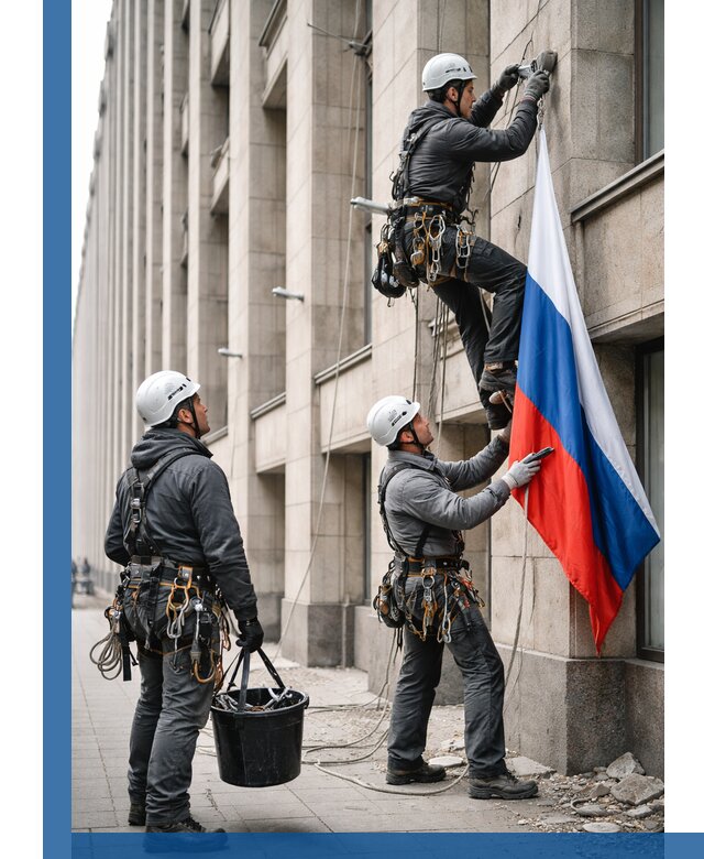 Профессиональная установка флагов на фасаде в Юрге