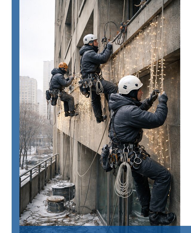 Монтаж новогодней иллюминации и украшение фасадов в Юрге