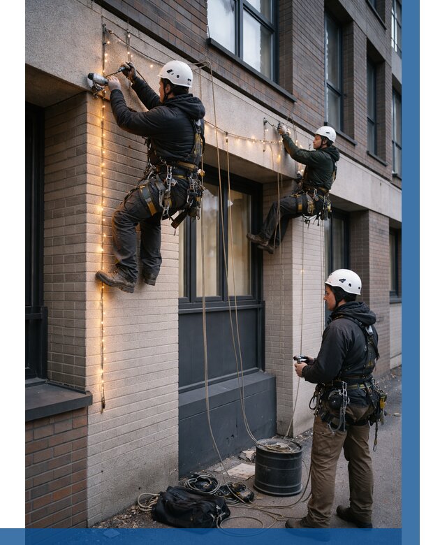 Монтаж гирлянд на фасаде в Юрге от 3744 р. | ВЫСОТНИК-Юрг