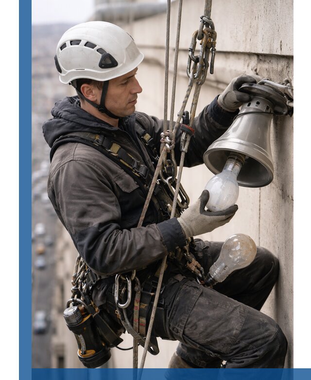 Замена ламп на высоте в Юрге профессионально и быстро