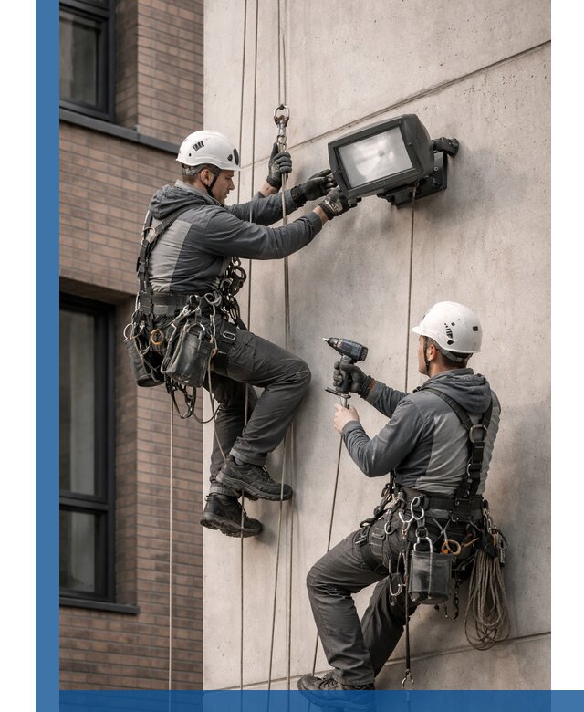 Профессиональный монтаж фасадных прожекторов в Юрге под ключ