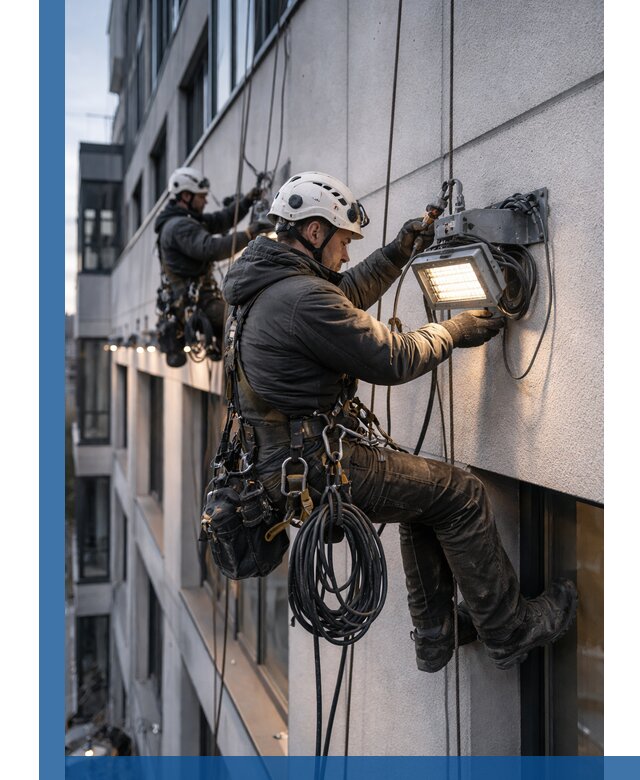 Монтаж фасадного освещения в Юрге установка и подключение