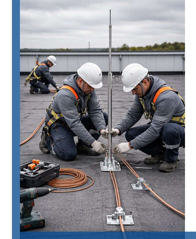 Монтаж молниезащиты на кровле в Юрге под ключ с гарантией