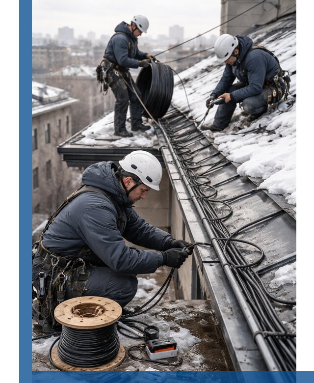 Монтаж греющего кабеля на кровле в Юрге под ключ