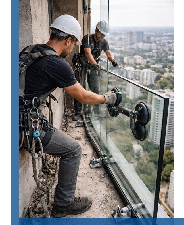 Монтаж стеклянных ограждений под ключ с гарантией в Юрге