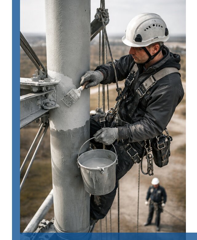 Покраска мачт связи в Юрге промышленными альпинистами
