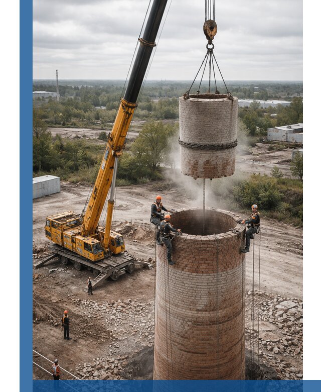 Демонтаж дымовой трубы в Юрге с гарантиями безопасности