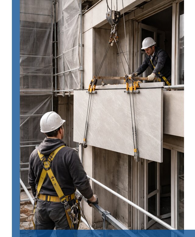 Подъем керамогранита на этаж в Юрге грузчиками и техникой