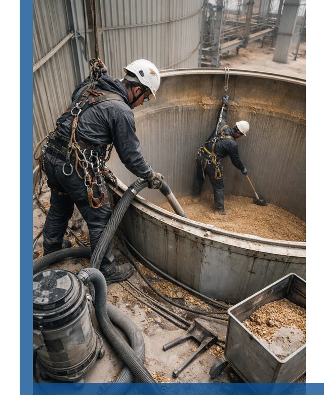 Профессиональная чистка зерновых бункеров в Юрге с выездом