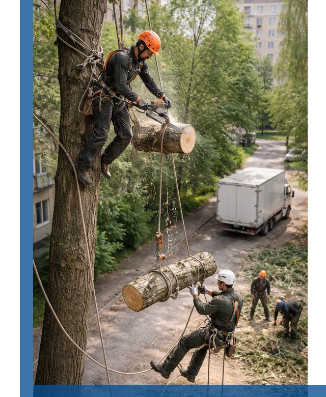 Спил деревьев альпинистами в Юрге, безопасно и без повреждений