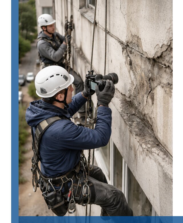 Фотофиксация дефектов фасада с высотной съемкой в Юрге