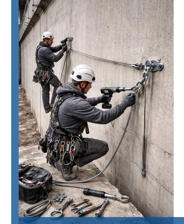 Монтаж анкерных линий высотной безопасности в Юрге