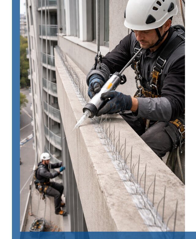 Установка шипов от птиц на фасадах и кровлях в Юрге